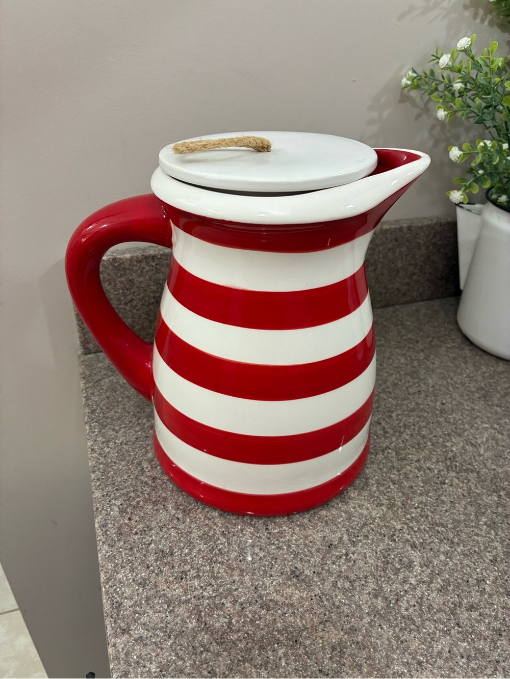 Terramoto Ceramic Pitcher with Lid in Red and White